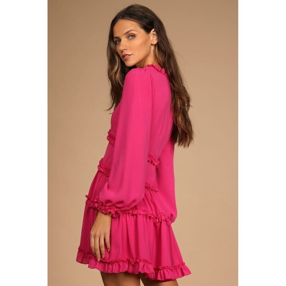 Lulu’s Women’s NWT Coquette Princess Darling Ruffled Long Sleeve Mini Dress - Picture 10 of 10